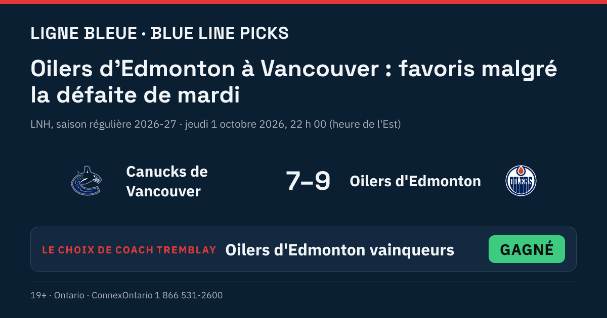 Canucks de Vancouver vs Oilers d'Edmonton - Oilers d'Edmonton vainqueurs