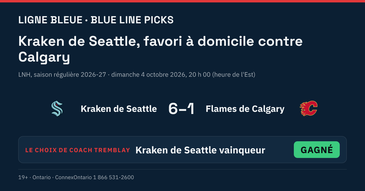 Kraken de Seattle vs Flames de Calgary - Kraken de Seattle vainqueur
