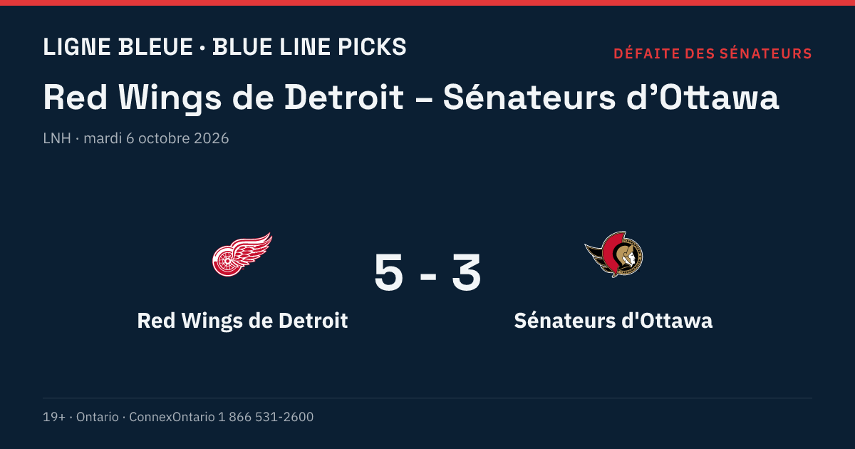 Red Wings de Detroit – Sénateurs d'Ottawa, LNH, saison régulière 2026-27, mardi 6 octobre 2026, 19 h 00 (heure de l'Est)