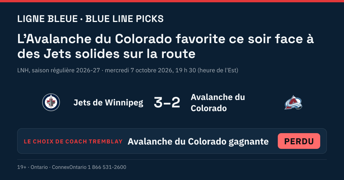 Jets de Winnipeg vs Avalanche du Colorado - Avalanche du Colorado gagnante