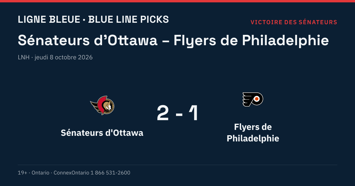 Sénateurs d'Ottawa – Flyers de Philadelphie, LNH, saison régulière 2026-27, jeudi 8 octobre 2026, 19 h 00 (heure de l'Est)