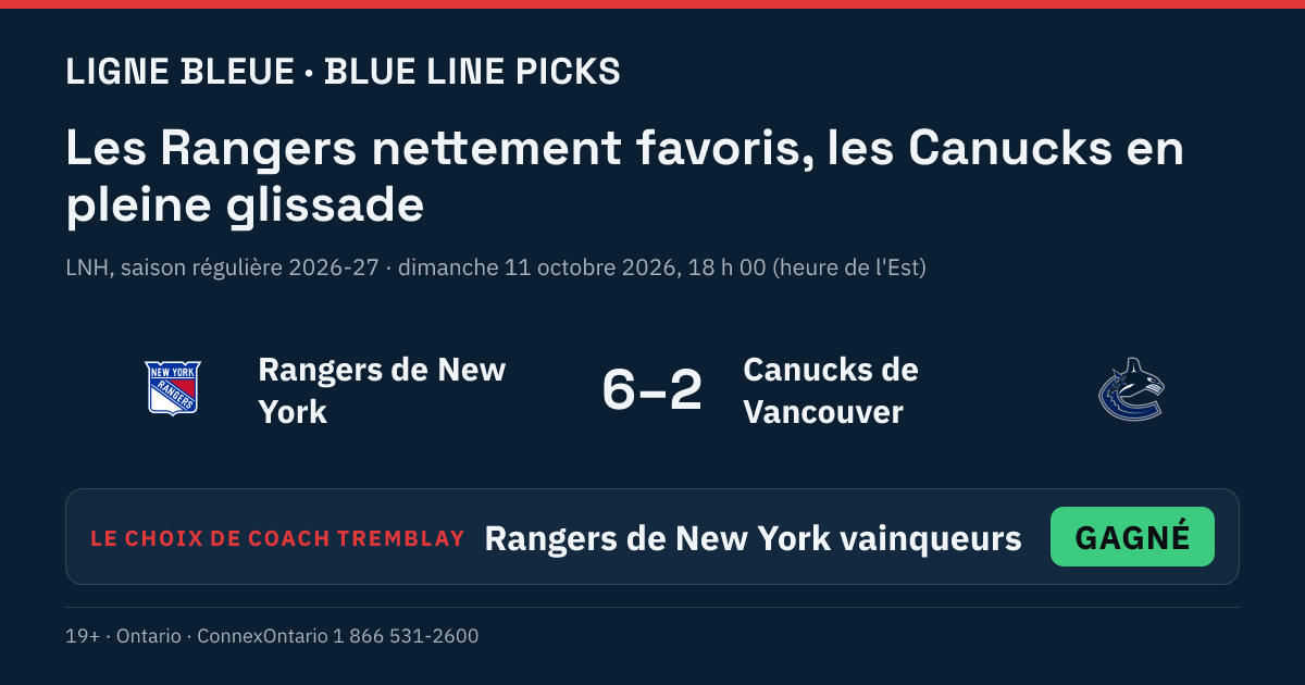 Rangers de New York vs Canucks de Vancouver - Rangers de New York vainqueurs