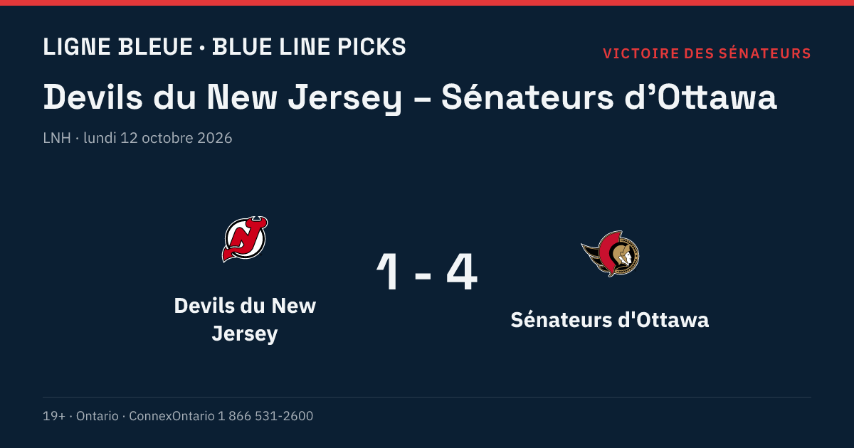 Devils du New Jersey – Sénateurs d'Ottawa, LNH, saison régulière 2026-27, lundi 12 octobre 2026, 19 h 00 (heure de l'Est)