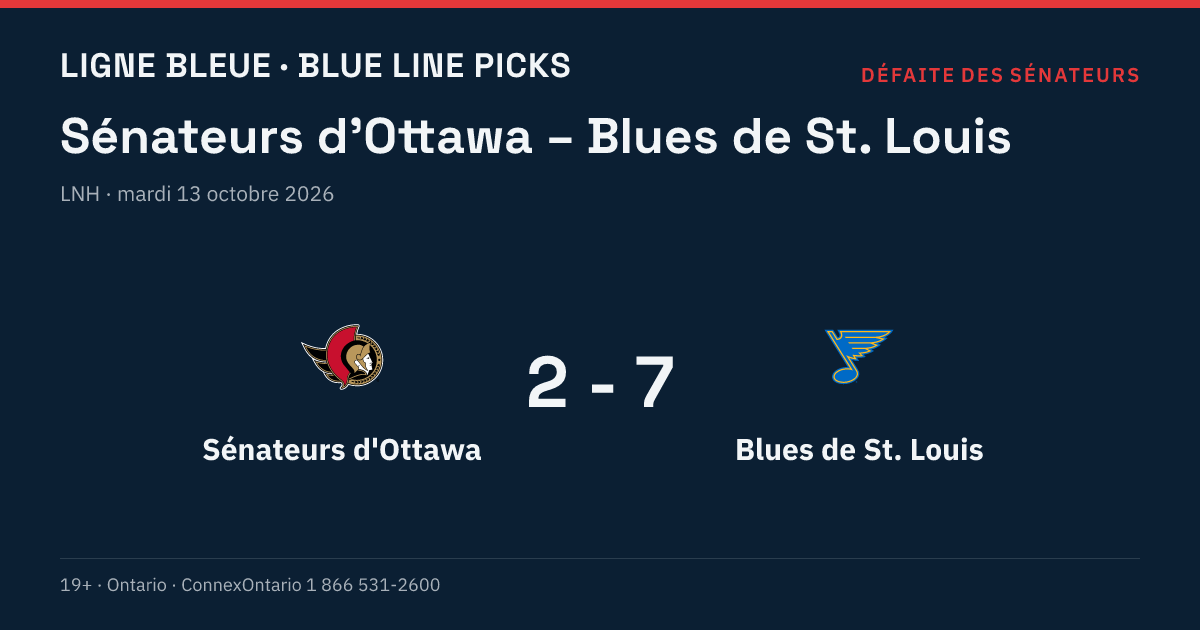 Sénateurs d'Ottawa – Blues de St. Louis, LNH, saison régulière 2026-27, mardi 13 octobre 2026, 19 h 30 (heure de l'Est)