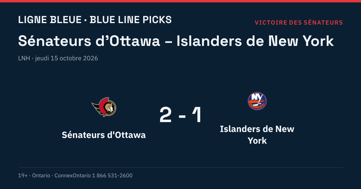 Sénateurs d'Ottawa – Islanders de New York, LNH, saison régulière 2026-27, jeudi 15 octobre 2026, 19 h 00 (heure de l'Est)