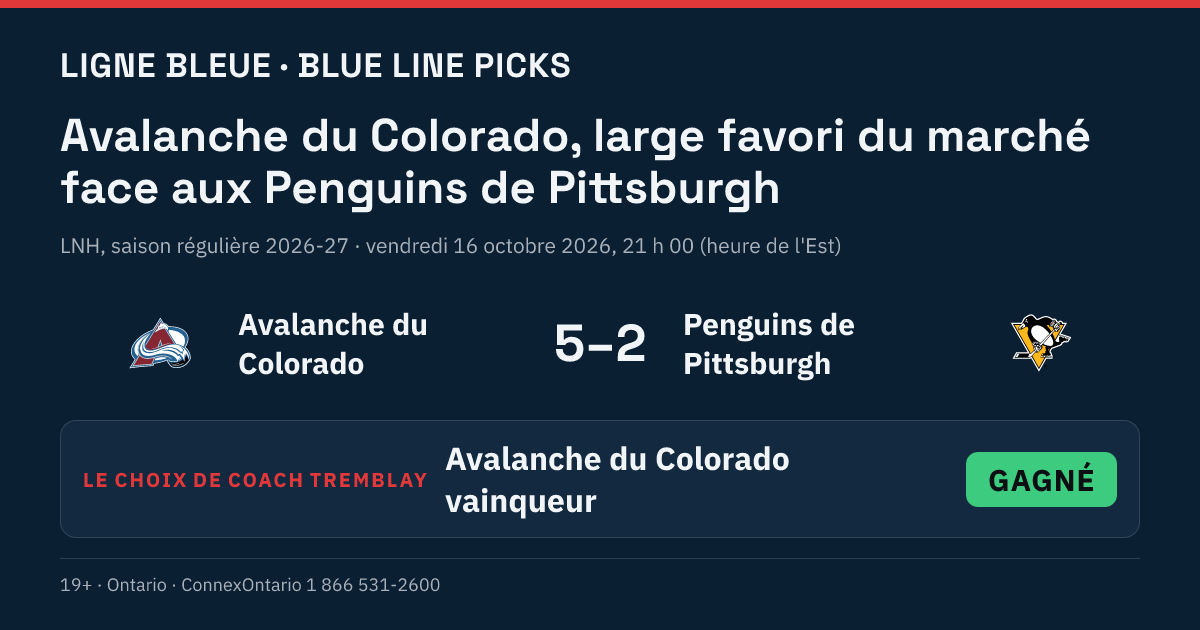 Avalanche du Colorado vs Penguins de Pittsburgh - Avalanche du Colorado vainqueur