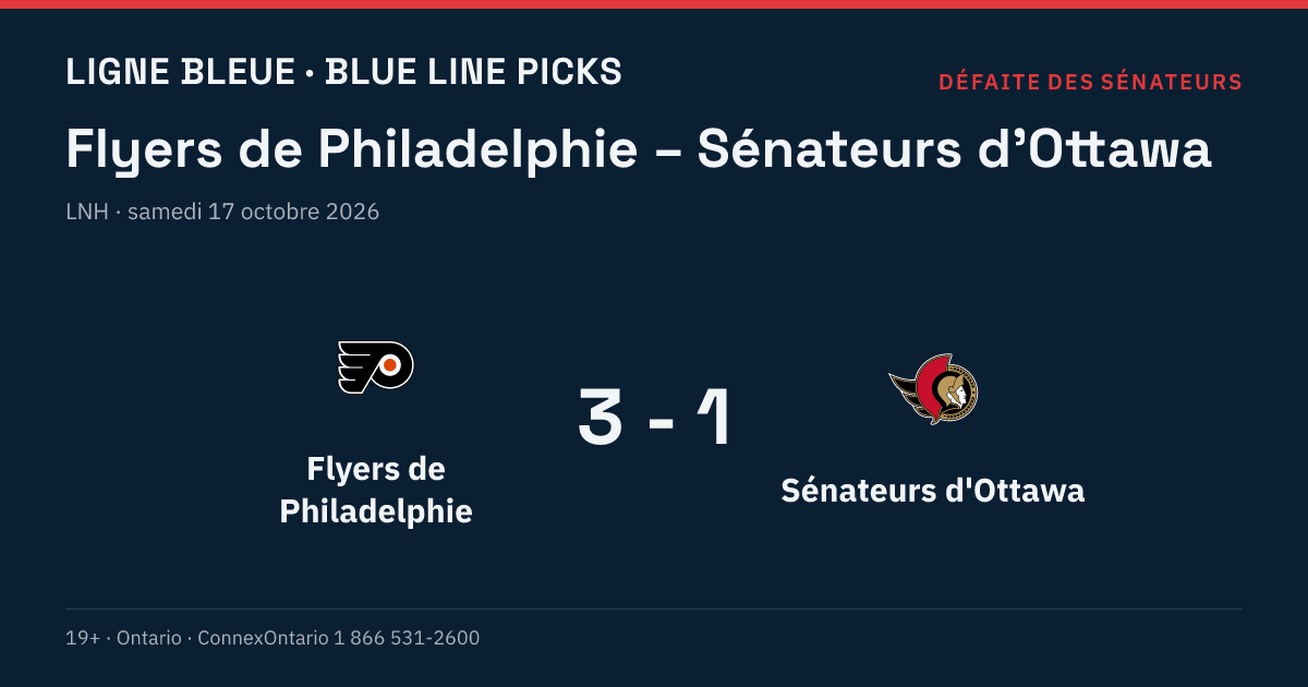 Flyers de Philadelphie – Sénateurs d'Ottawa, LNH, saison régulière 2026-27, samedi 17 octobre 2026, 19 h 00 (heure de l'Est)