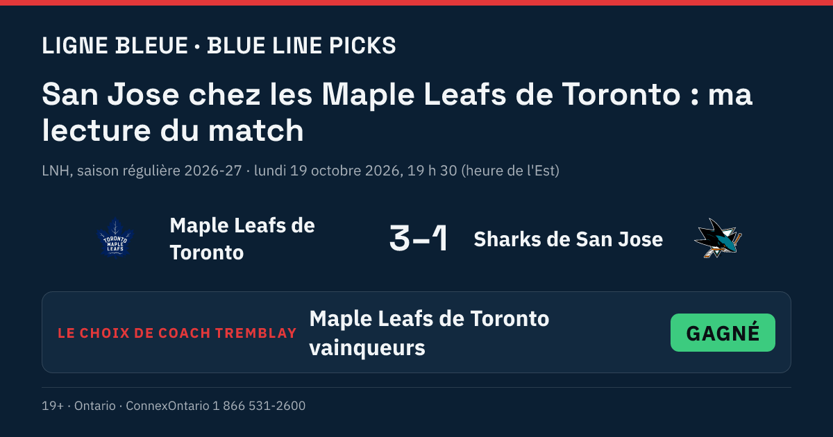Maple Leafs de Toronto vs Sharks de San Jose - Maple Leafs de Toronto vainqueurs
