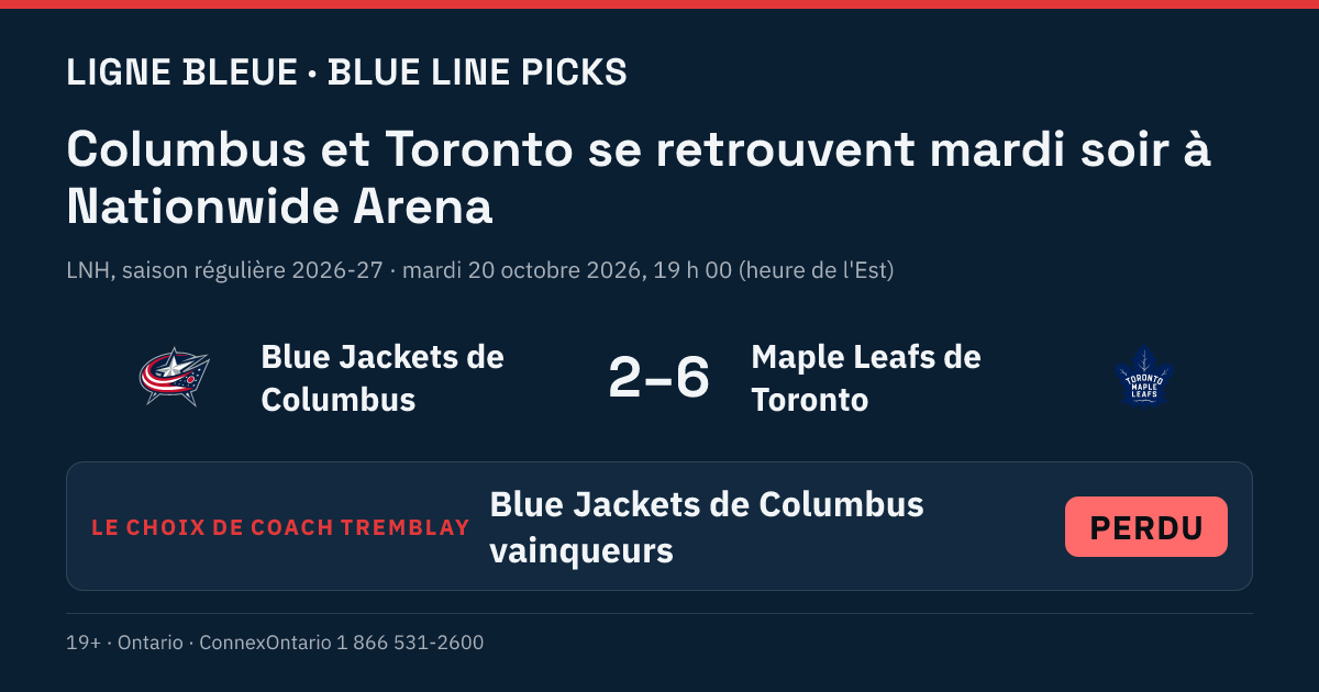 Blue Jackets de Columbus vs Maple Leafs de Toronto - Blue Jackets de Columbus vainqueurs