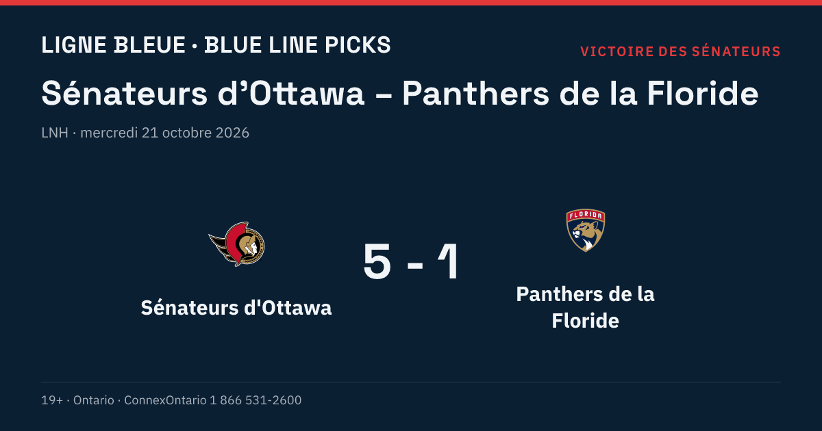 Sénateurs d'Ottawa – Panthers de la Floride, LNH, saison régulière 2026-27, mercredi 21 octobre 2026, 19 h 30 (heure de l'Est)