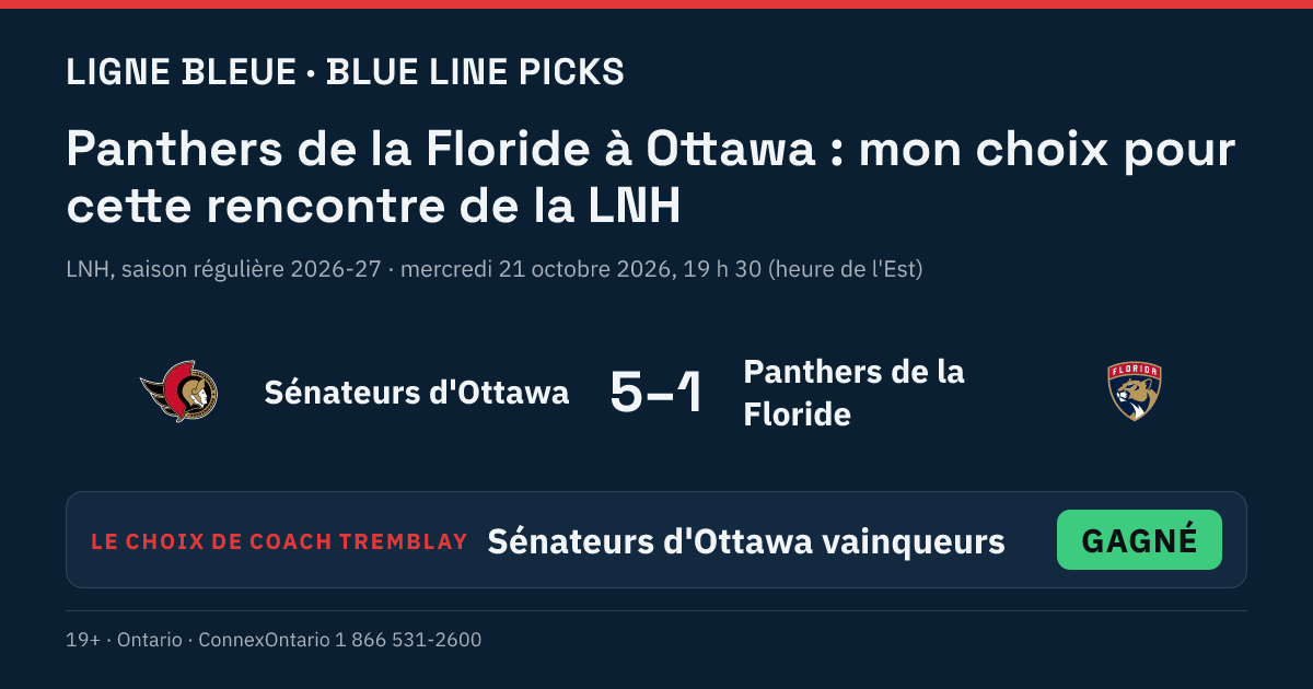 Sénateurs d'Ottawa vs Panthers de la Floride - Sénateurs d'Ottawa vainqueurs