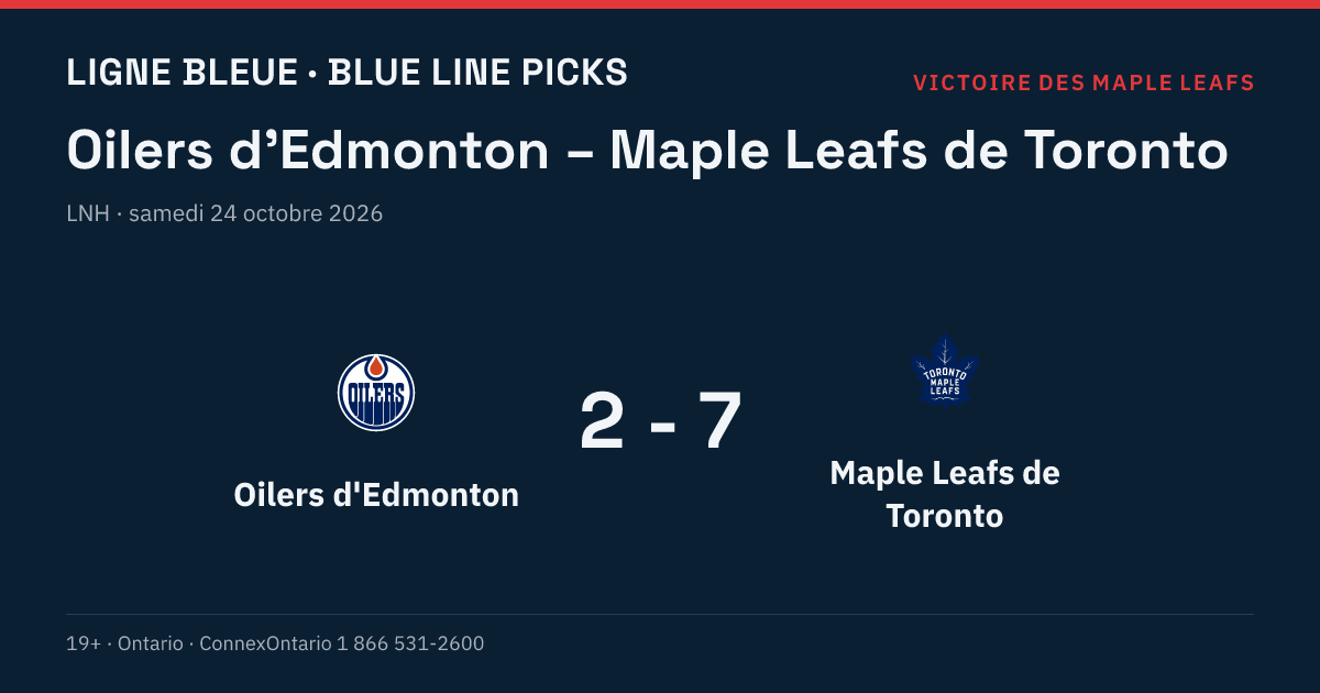 Oilers d'Edmonton – Maple Leafs de Toronto, LNH, saison régulière 2026-27, samedi 24 octobre 2026, 19 h 00 (heure de l'Est)
