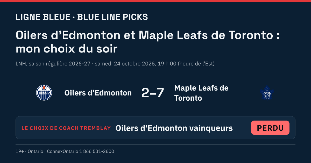 Oilers d'Edmonton vs Maple Leafs de Toronto - Oilers d'Edmonton vainqueurs
