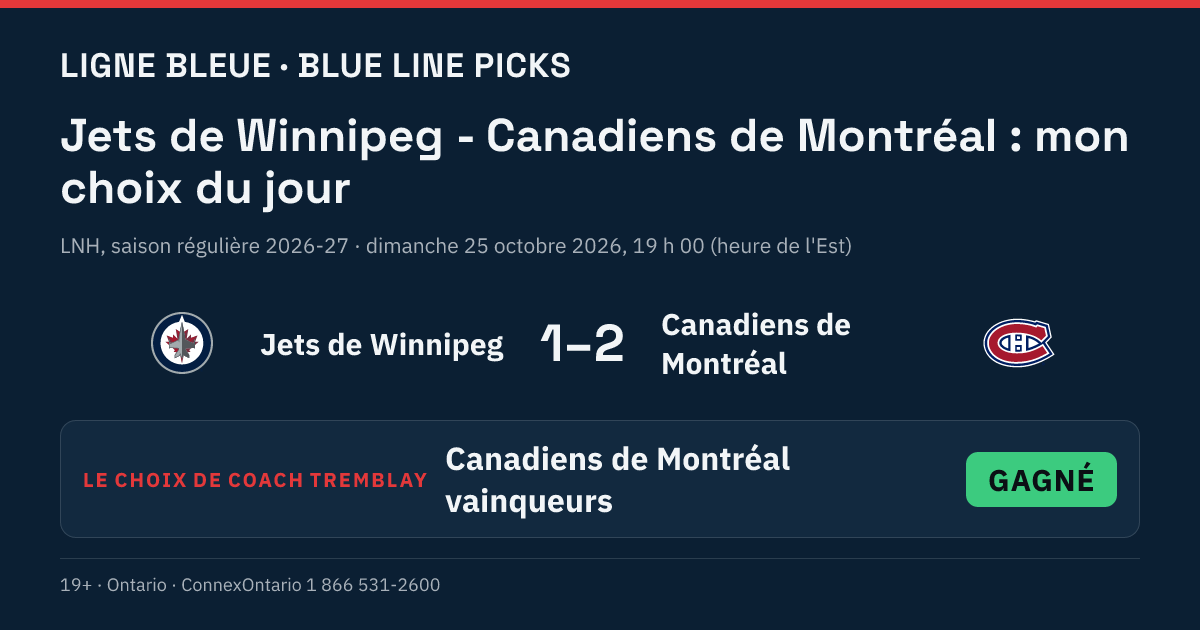 Jets de Winnipeg vs Canadiens de Montréal - Canadiens de Montréal vainqueurs