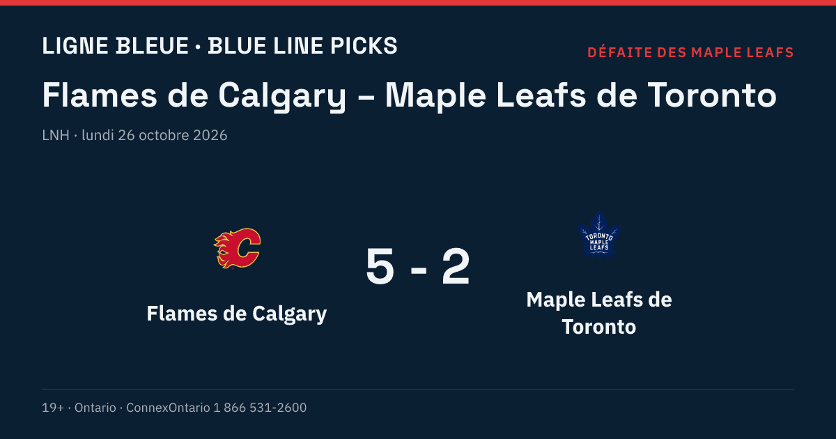 Flames de Calgary – Maple Leafs de Toronto, LNH, saison régulière 2026-27, lundi 26 octobre 2026, 20 h 30 (heure de l'Est)