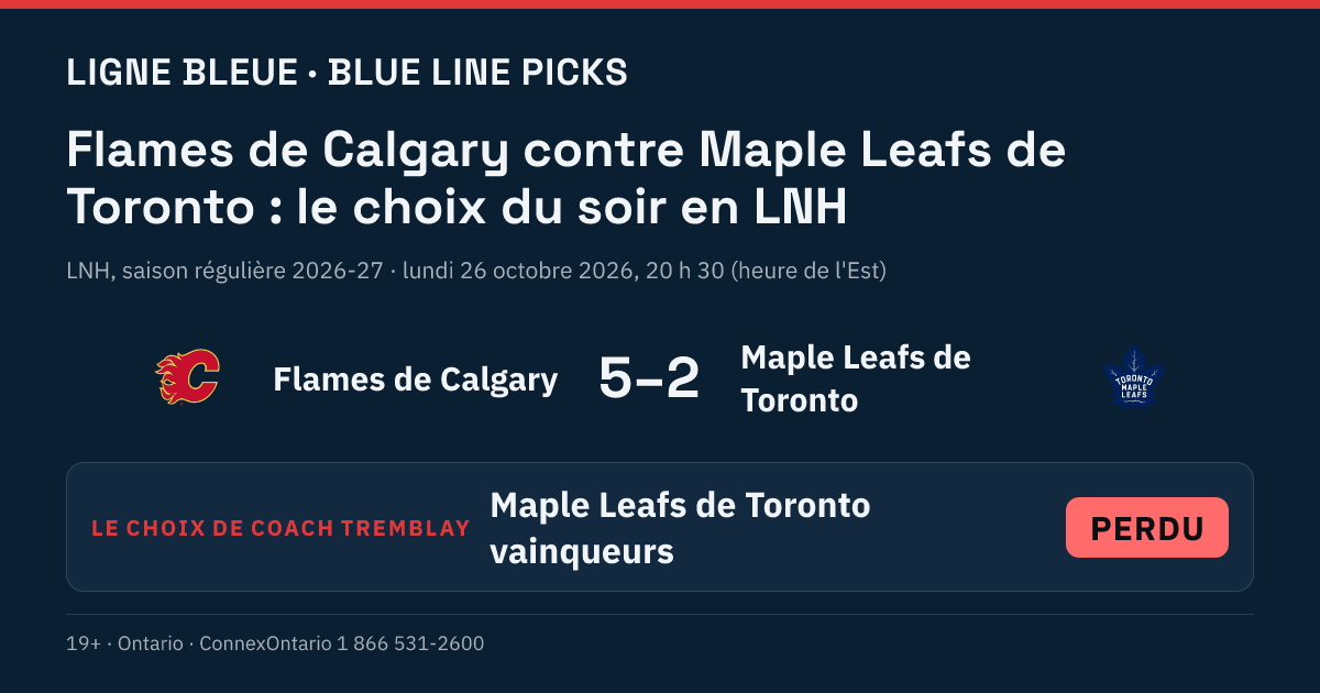 Flames de Calgary vs Maple Leafs de Toronto - Maple Leafs de Toronto vainqueurs