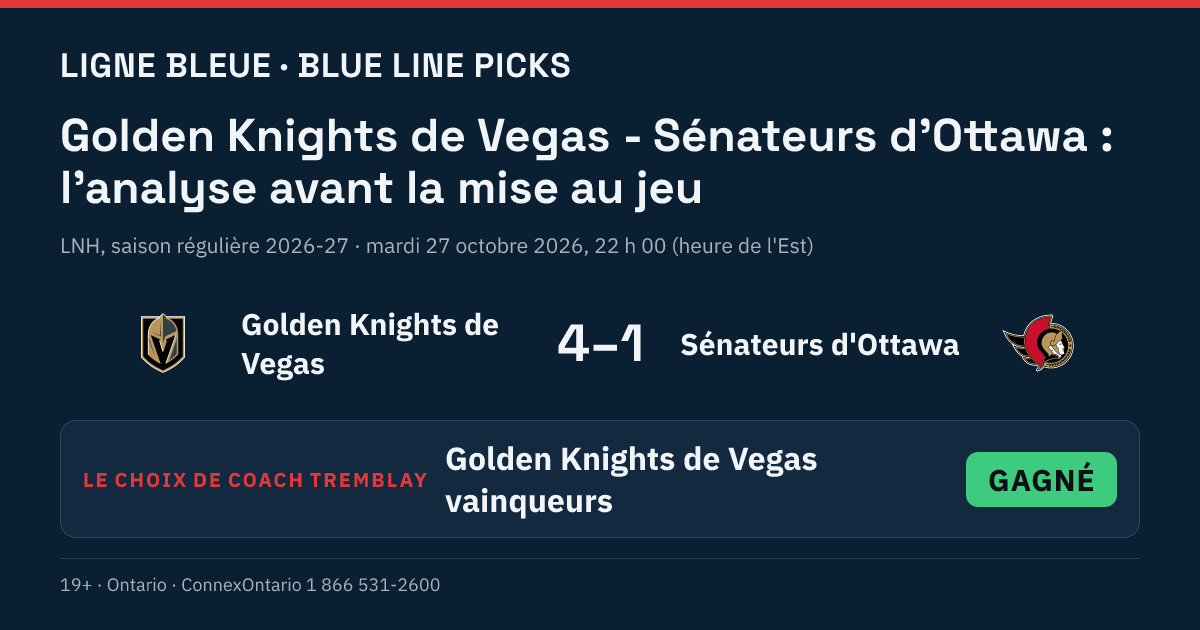 Golden Knights de Vegas vs Sénateurs d'Ottawa - Golden Knights de Vegas vainqueurs