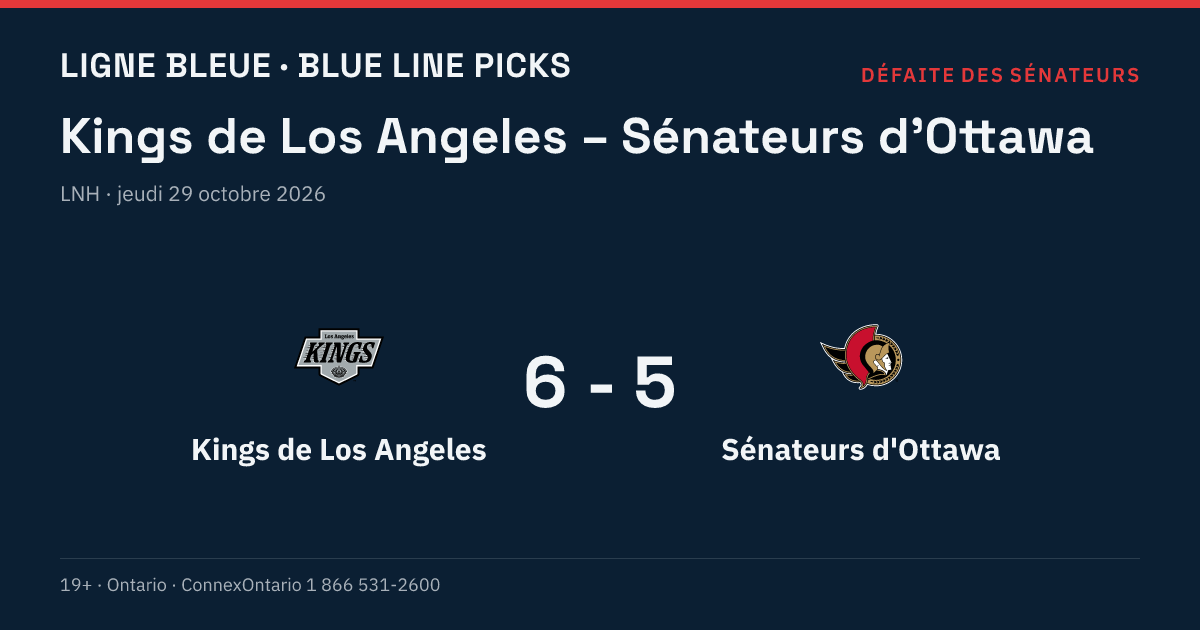 Kings de Los Angeles – Sénateurs d'Ottawa, LNH, saison régulière 2026-27, jeudi 29 octobre 2026, 22 h 00 (heure de l'Est)