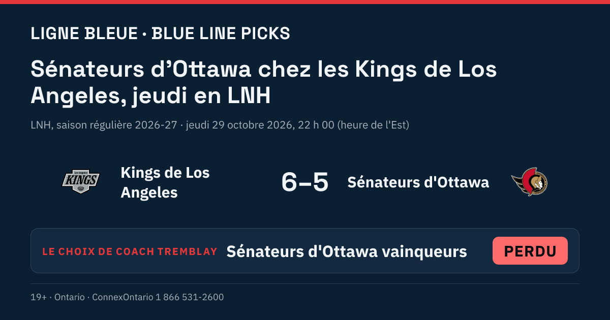 Kings de Los Angeles vs Sénateurs d'Ottawa - Sénateurs d'Ottawa vainqueurs