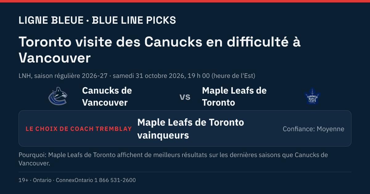 Canucks de Vancouver vs Maple Leafs de Toronto - Maple Leafs de Toronto vainqueurs
